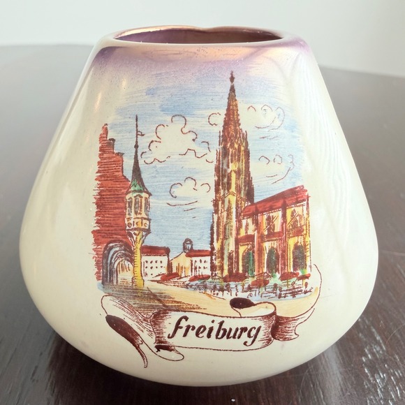 Other - Vintage Freiburg Germany Souvenir Ceramic Bud Vase Iridescent Luster Rim 2.5in‎